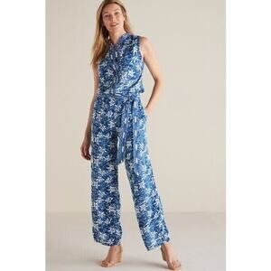 NEW Soft Surroundings Nahla Jumpsuit Blue Batik NWT Size 1X Wide Leg Floral